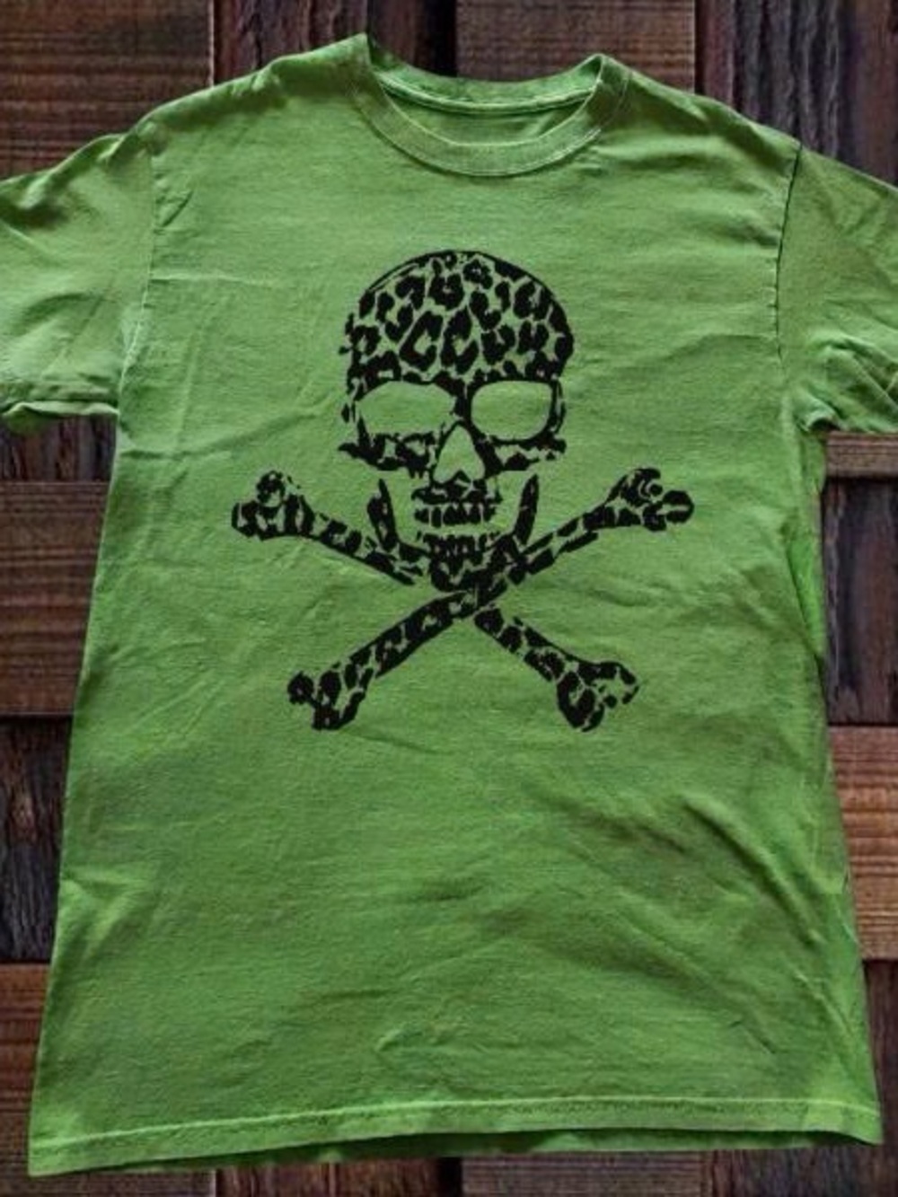 Gildan Lime Green Short Sleeve Tee with Black Leopard Skull Print